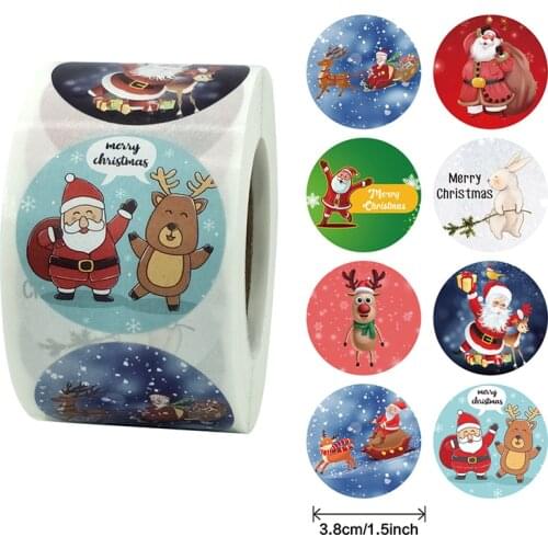 1.5inch Creative 500pcs/Roll Santa Claus Series Decoration Sticker For Kids Great Christmas Gift 8 In 1 Classic Toys Stickers