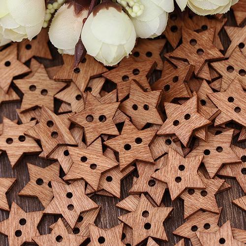 100Pcs 2 Holes DIY Star Shape Wooden Button Scrapbook Craft Durable Practical Sewing Buttons Pretty Ornament
