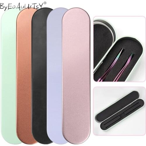 2 Slots Portable Eyelash Tweezer Storage Box Lash Tweezers Case Protection Makeup Tool Box Exquisite Tinplate Storage Box