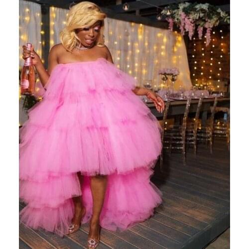 2021 Tiered Tulle Tutu Dresses Women Ball Gown African Vestidos Puffy Long Skirts Customized Hi Low Prom Party Gowns Gala Wear