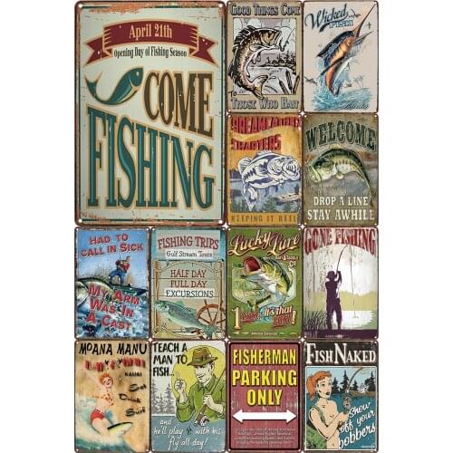 April 21th Opening Day of Fishing Season Vintage Metal Plaque Good Thing Come Those Who Bait Farmhouse Personalized Poster Decor