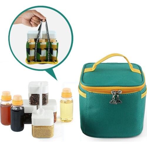 7Pcs Outdoor Camping Condiment Bottles Set with Storage Bag Barbecue Picnic Utensils Portable Spice Cruets Seasoning Jar Pouch