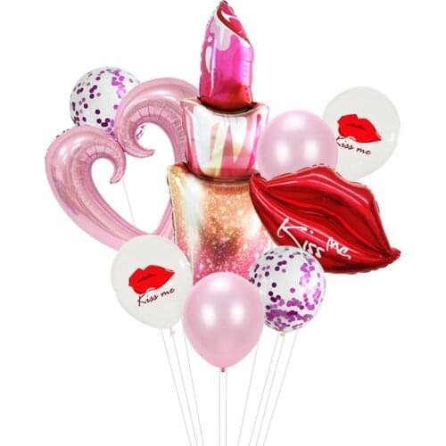 9pcs/lot 124cm Foil large Lipstick Balloons set Kiss me Lip Ball with Confetti Latex Balloon Wedding Decorations Valentines Day