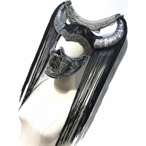 Aboriginal sheepshead Halloween ox horn headpiece novelty horns cosplay with mask