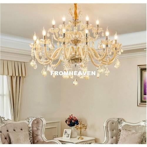 Free Shipping D90cm 18L Champagne White Crystal Chandelier E14 LED Candelabro for Coffee Shop Bar Kid Modern Crystal Chandelier