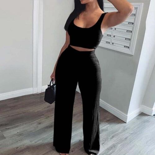 4 Color Ladies Solid Color Pants Slim Sexy Sling Navel Exposed Tube Top Flared Legs Long Pants Casual Set Loose Trousers