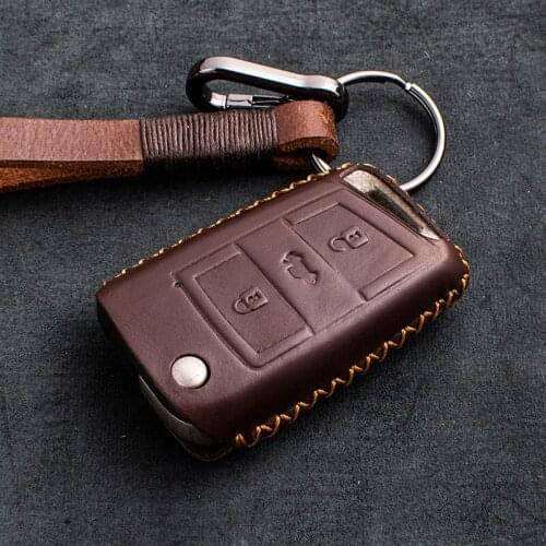 1X Genuine Leather Car Key Case Cover For Volkswagen VW Golf 7 VV5 Tiguan Seat Ibiza Leon FR Altea one-button start