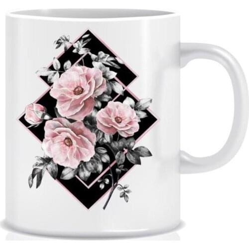 Custog Porcelain Mug Fun Design For Coffee Funny Gifts for Women and Men 12oz Customize Flower