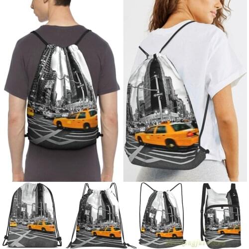 Men Outdoor Travel Drawstring Backpack Bags Nyc Yellow Cabs Flat Iron Building Women Sports Travel Bag Fitness Swimming Bag