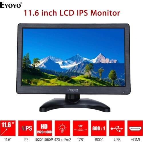 Eyoyo EM12D 11.6" FHD 1920X1080 IPS BNC HDMI Computer monitor PC LCD Screen Security Surveillance Display Moniteur with VGA AV