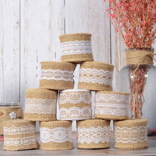 2M 5cm Natural Jute Burlap Ribbon Rustic Vintage Wedding Decor Hessian Lace Jute Roll Merry Christmas Party Supplies DIY