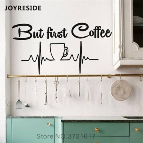 JOYRESIDE BUt First Coffee Quotes Wall Decal Home Kitchen Coffee Shop Window Decor Wall Sticker Vinyl Wall Decoration WM474