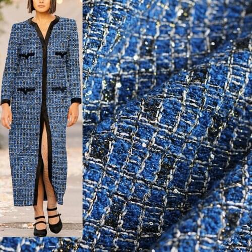Red Raspberry France Tweed Blue Plaid Fil-Lumiere Fabric Garment Material Autumn Women Coat Skirt DIY Sewing Cloth Freeshipping