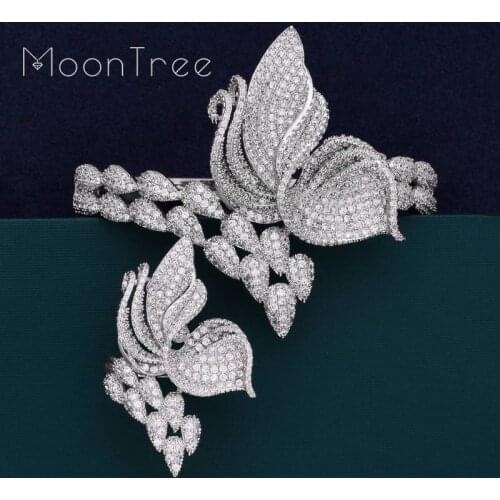 MoonTree Luxury Special Butterfly Gold Color Copper Full Mirco Cubic Zirconia Dubai Women Wedding Bracelet Bangle And Ring Fas