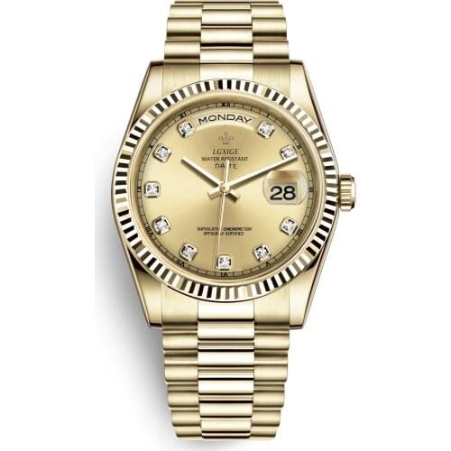 Selling LGXIGE Brand Watches Men Diamonds dial face watch men 18k Gold waterproof top luxury china fashion wristwatch #LM021B