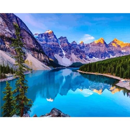 Painting By Numbers DIY Dropshipping 60x75cm Blue River Peak Reflection Scenery DIY Canvas Wedding Decoration Art Picture Gift