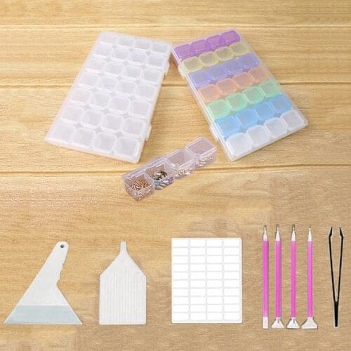 Diamond Painting Tools Set 28 Grids Plastic Storage Box and Tool Kits 40Pcs Inlay for Diamond Painting Embroidery Accessories