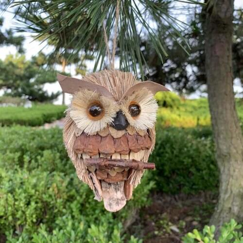 Pastoral Style Handmade Straw Owl Pendant Home Wall Hanging Decoration Town House Patron Saint Retro Plant Wall Pendant decor