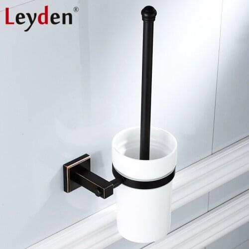 Leyden New Brass Oil Rubbed Bronze Black Toilet Brush Holder with Toilet Brush Wall Mounted Toilet Brush Set Bathroom Accessory