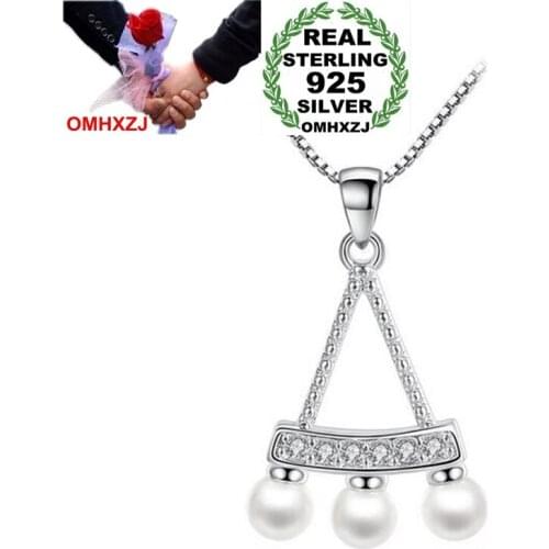 OMHXZJ Wholesale Fashion Elegant Classic Fan OL Woman ABS Shell Pearl 925 Sterling Silver Pendant Charms PE151 NO Chain Necklace