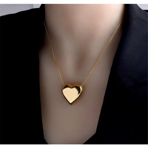 316L Stainless Steel Big Love Titanium Steel Necklace Street Style Glossy Love Pendant Female Necklace No Fade