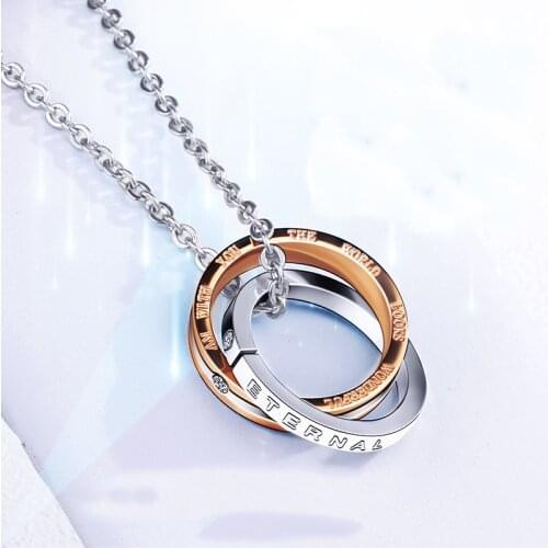 Necklace women love ring couple pendant stainless steel necklace round hip hop rose gold necklace jewelry on the neck wholesale