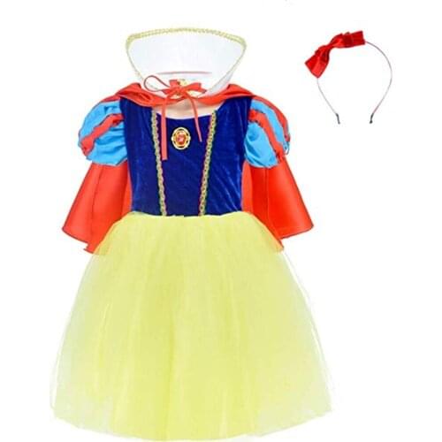 Girls Snow White Dress Up Costume Girl Short Sleeve Costume with cloak Halloween Kids Cosplay Party Bow Dresses