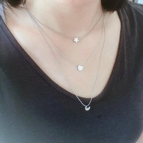 Charms stainless steel Bead chain star moon heart Pendant multilayer womans necklace Gold Color 3 layers girl Necklaces Choker