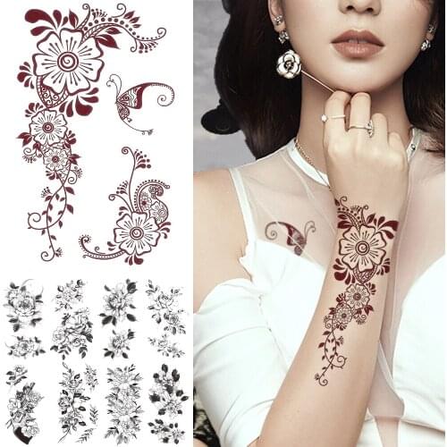 Armband Flower Temporary Tattoos For Women Adult Female Fake Butterfly Leaf Moon Tattoo Stickers Gun Realistic Waterproof Tattos