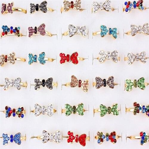 QianBei Wholesale 50pcs Exquisite Crystal Rhinestone Ring Adjustable Women Butterfly Engagement Ring Finger Ring Charm Jewelry