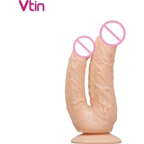 Realistic Double Dildo with Suction Cup Sex Toys For Women Flexible Huge Penis Female Masturbators Vagina Massager