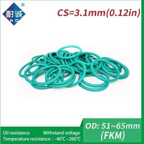 1PC/lot Rubber Ring Green FKM O ring Seals Thickness 3.1mm OD51/52/53/55/56/58/60/61/62/63/65mm Rubber O-Rings Fuel Washer
