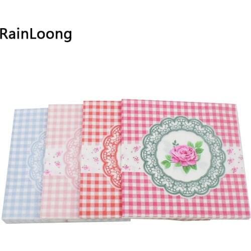 [RainLoong] Rose Check Lattice Paper Napkins Beverage Flower Party Tissue Cocktails Napkin Decoration Serviettes 33*33cm
