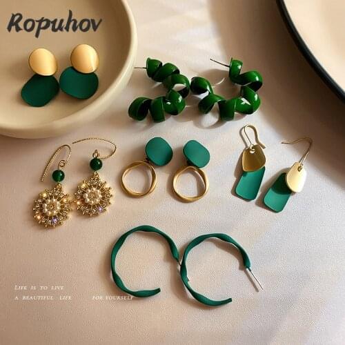 ROPUHOV 2021 New Korean Trendy 925 Silver Needle Geometric Green Earrings Retro Twist Earrings Earrings Women