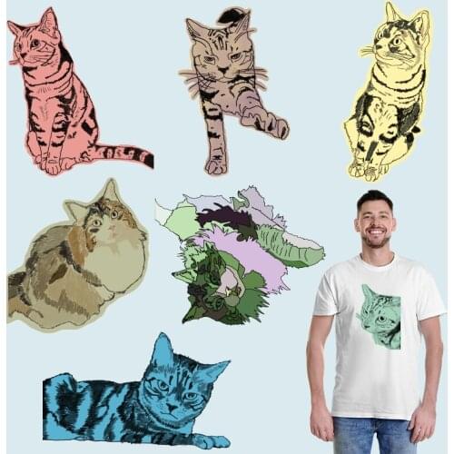 Tabby cat cute Pets Patches for clothing Ironing stickers Washable Heat Transfer PVC Patches for Clothing DIY T-shirt