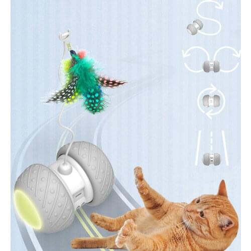 Smart Interactive Cat Toy Lrregular Rotating Mode Toy Cats Funny Pet Game Electronic Cat Toy LED Light Feather Toys Kitty Balls
