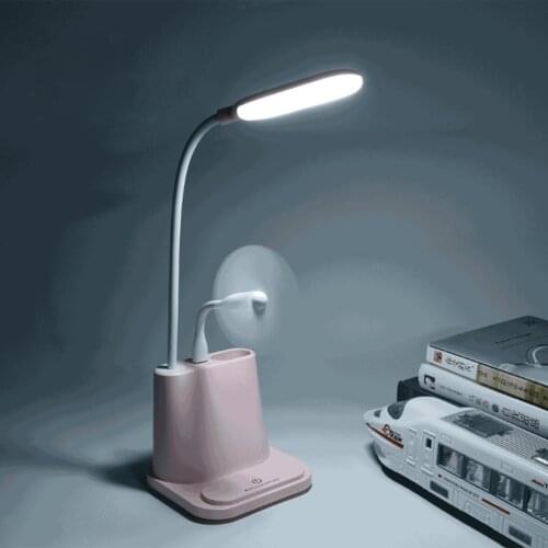 Reading Light Lamp Touch LED Eye Protection 1200mAh 11.2x12.3x43.6cm Adjusted Pink White 360 Degree With USB Fan Desk Lamps