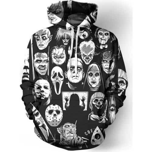 Halloween Hoodie Horror Movies Characters Print Pullover Hoodie Michael Myers Sweatshirt Scary Ghost Jacket Adult Coat