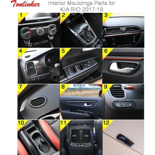 Tonlinker Interior Mouldings Parts Cover case sticker for KIA RIO/KXCROSS 2017-19 Car Styling 1/5 PCS ABS Carbon Cover sticker