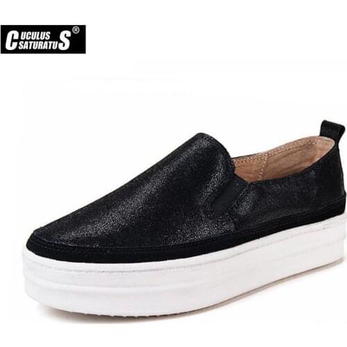 Cuculus Genuine Leather platform shoes bottom Casual women shoes round toe silver gold Vintage oxford shoes for women 1882