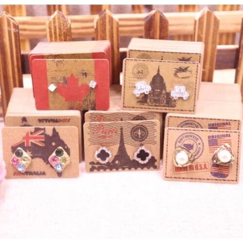 5*3.5cm Vintage kraft stud earring display tag card UK/USA/CA/FRANCE country signal earring kraft paper display tag cards100pcs