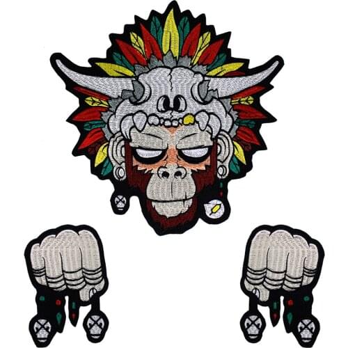 Embroidery Ethnic Monkey Fist Patches Iron on Stickers APplique for Clothes Decorated Badges Craft Sewing 5sets