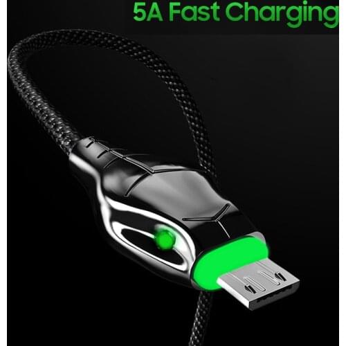 Micro USB LED Light Cable 5A Fast Charging Charger Micro Usb Cable For Samsung Xiaomi mi10 Huawei Android Mobile Phone Wire Cord
