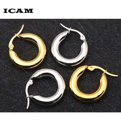 ICAM 20/25mm Diameter Wide Solid Punk Hoop Earrings Fashion Jewelry Statement Earrings For Women Brincos Round Wholesale Gift