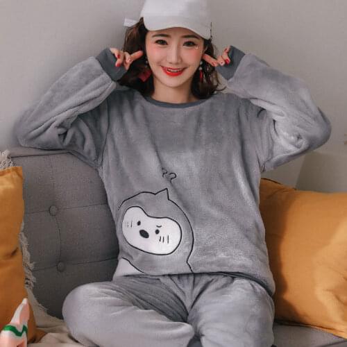 Womens Pajamas Home Wear Winter Pajamas Set Women Long Sleeve Sleepwear Flannel Warm Thicken Top + Pants Pajamas Female Pyjama