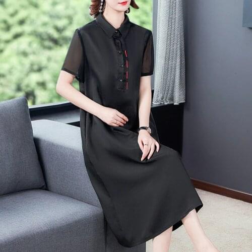 Summer Casual Loose 5XL Plus Size Midi Dress 2021 Women Elegant Black Mulberry Silk Vintage Satin Dress Bodycon Party Vestidos