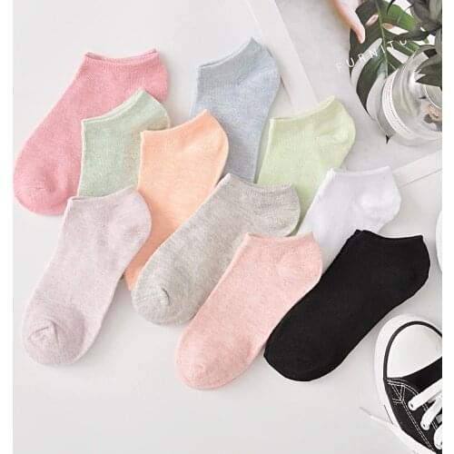 10 Pairs/Lot Girl Solid Color Cotton Boat Socks Candy Color Women Socks Macaron Color Gift Socks Wholesale