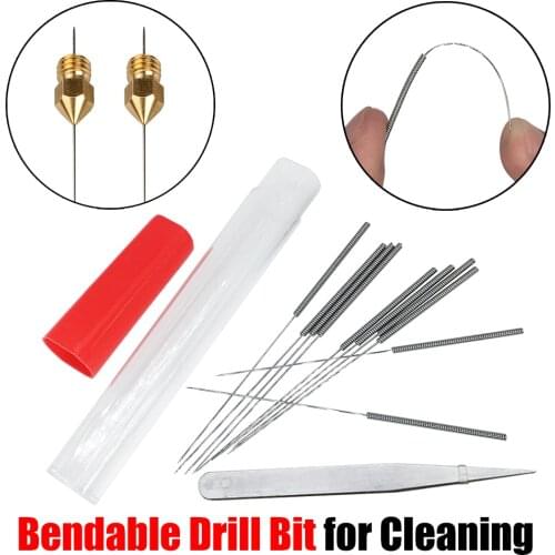 Free Shipping 3D Printer Parts extruder Nozzle Cleaning tool 10pcs Bendable Drill Bit for Cleaning 0.2mm 0.3mm 0.4mm Hotend