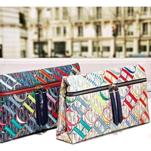 100% Cowhide Leather Envelope Bag for Women 2021 New Fashion Small Flap Crossbody Zipper Bags CH Print Purses Luxury Designer Gg