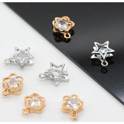 10p shiny Imitation zircon pure Copper star heart square charms pendant findings for Necklace DIY Earring jewelry making supplie